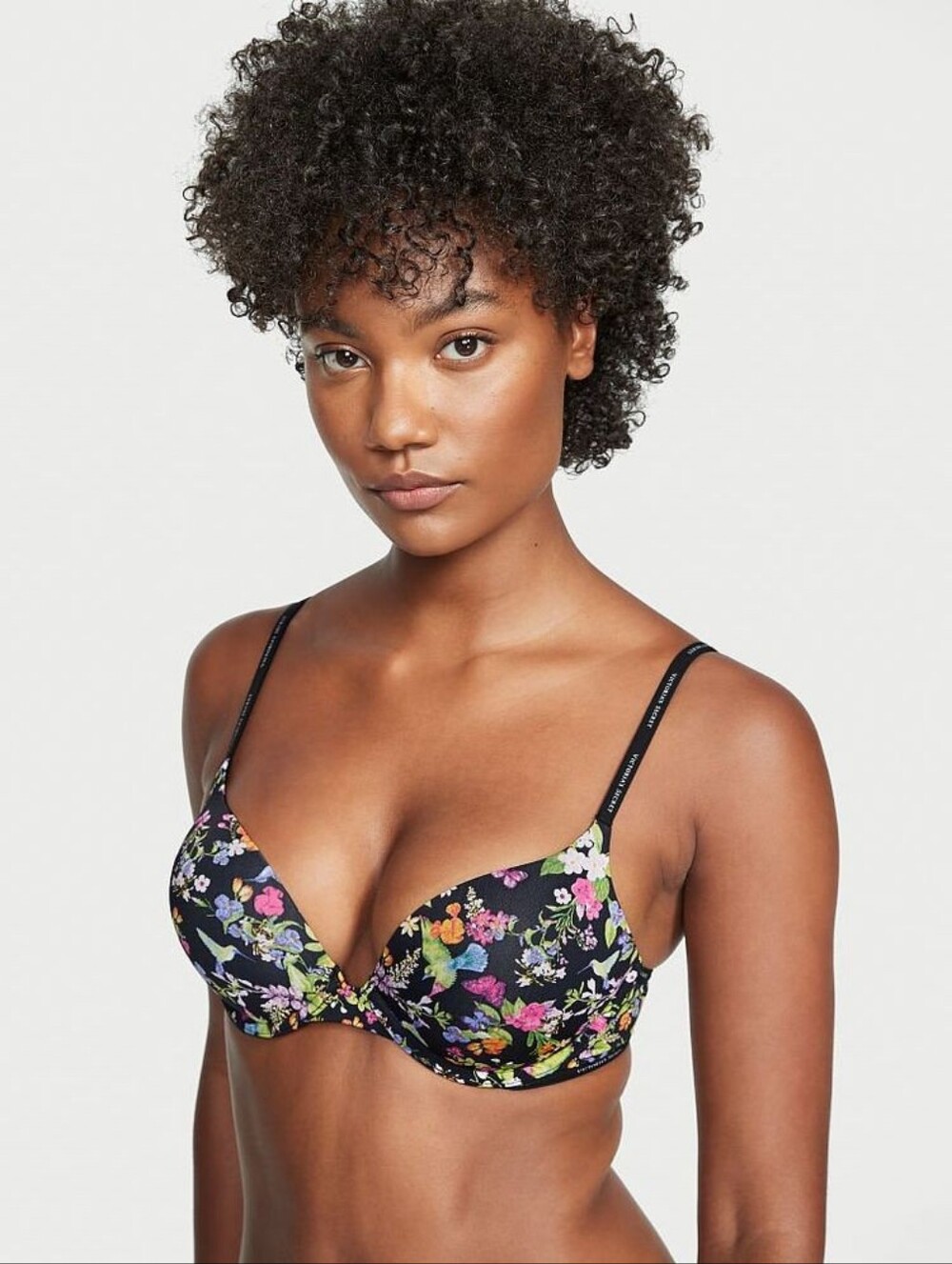 Victoria's Secret Black Floral Hummingbird Underwire Push Up Bra Size 34DD l